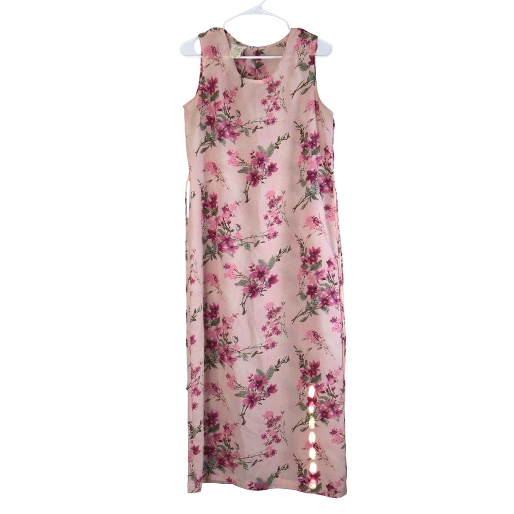 Vtg Bentley Floral Maxi Dress Pink Sz10 Chiffon Slit Elegant Sleeveless Ethereal - Picture 2 of 6